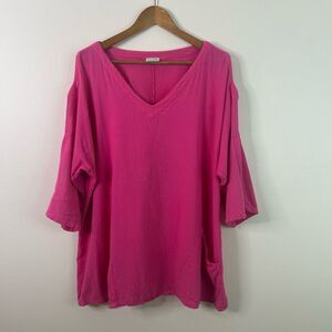 Oh My Gauze Pink V-Neck Tunic Top Women’s Size 2 Lagenlook Cutout Sleeve